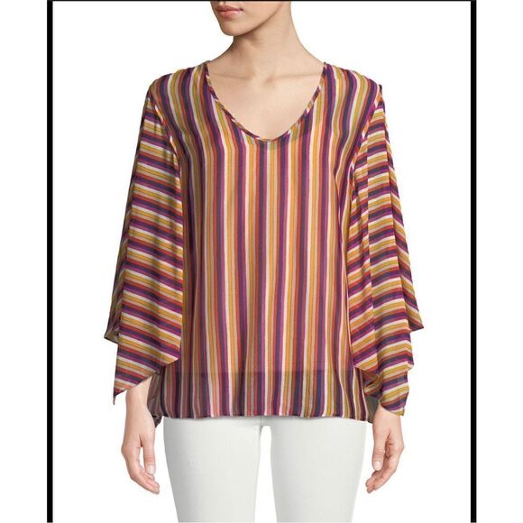 TRINA TURK LA PAZ V NECK TOP IN SAN JOAQUIN STRIPE BLOUSE WOMENS SZ XS - Picture 1 of 11